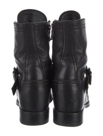 Prada Leather Leather Trim Embellishment Combat Boots
