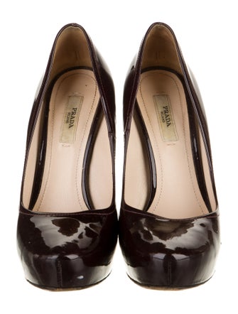 Prada Patent Leather Leather Trim Embellishment Pumps