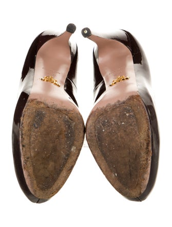 Prada Patent Leather Leather Trim Embellishment Pumps