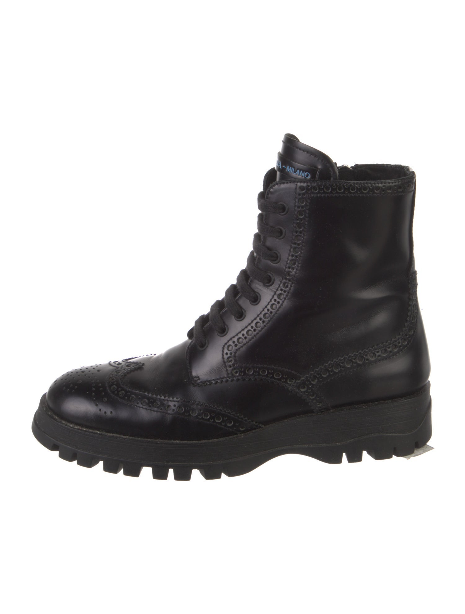 Prada Leather Lasercut Accents Combat Boots