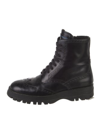 Prada Leather Lasercut Accents Combat Boots