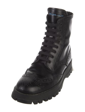 Prada Leather Lasercut Accents Combat Boots
