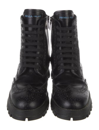 Prada Leather Lasercut Accents Combat Boots