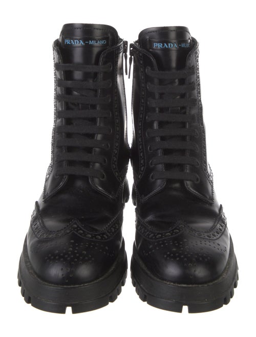 Prada Leather Lasercut Accents Combat Boots
