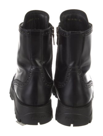 Prada Leather Lasercut Accents Combat Boots