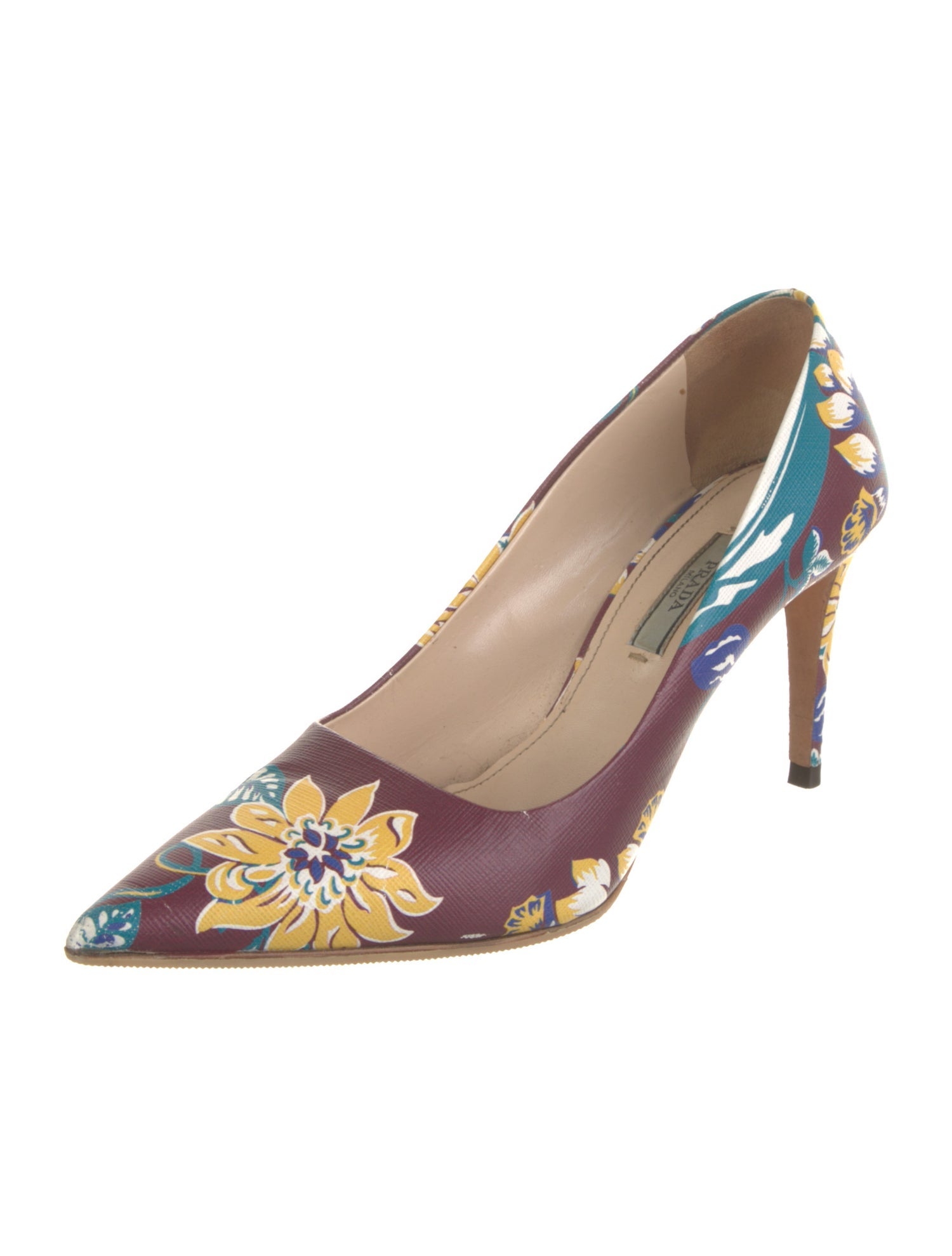 Prada Leather Floral Print Slingback Pumps