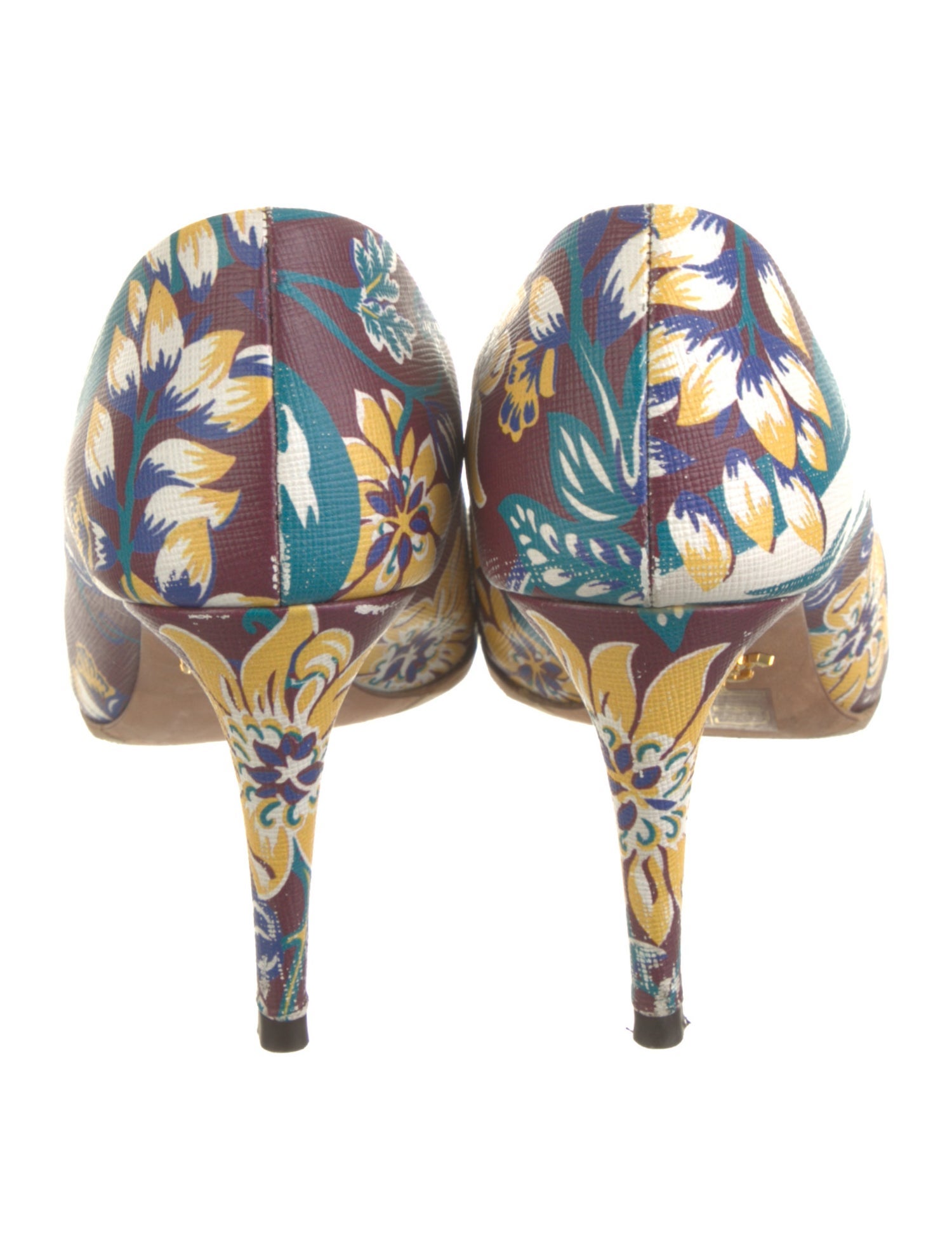 Prada Leather Floral Print Slingback Pumps