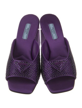 Prada Satin Crystal Embellishments Slides