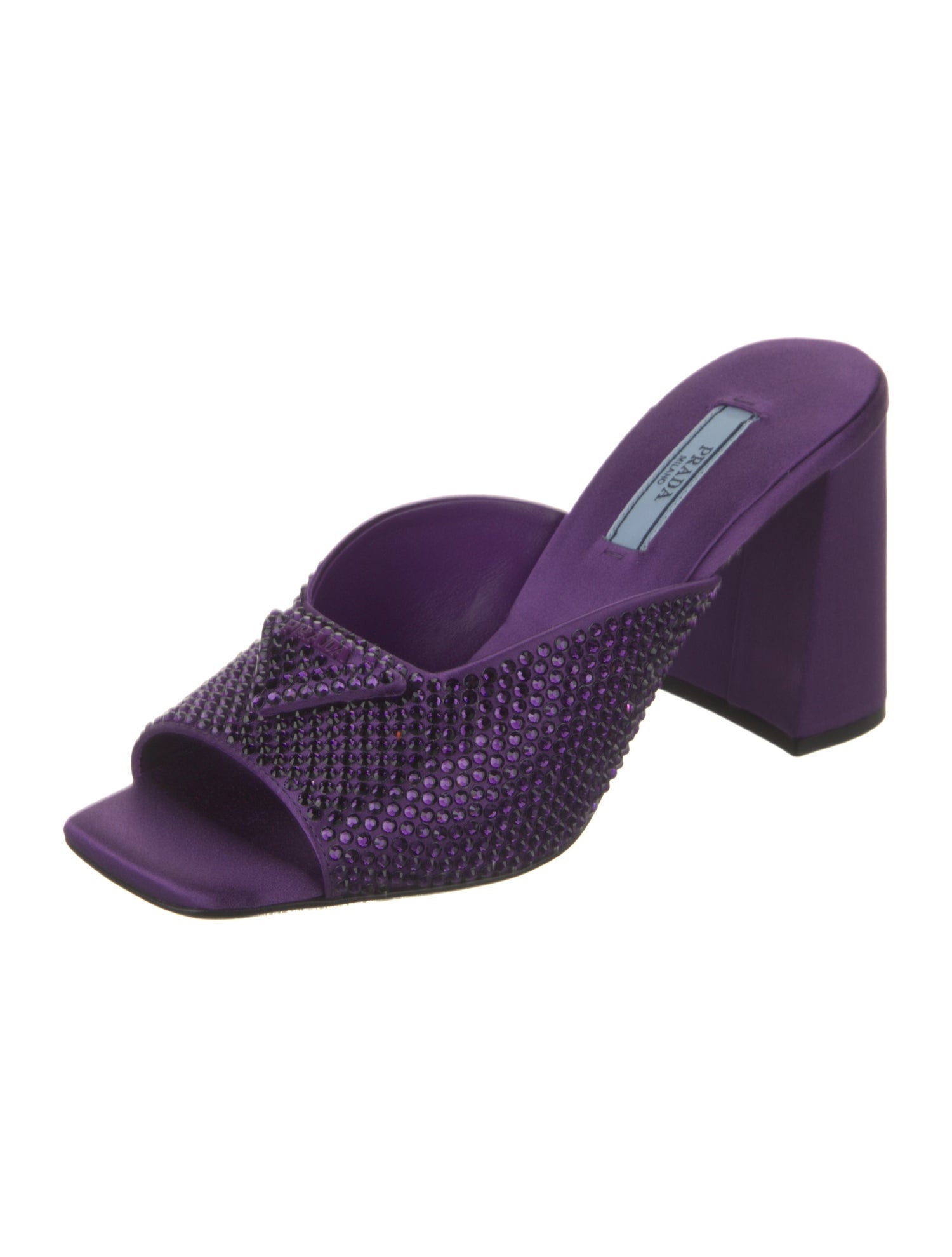 Prada Satin Crystal Embellishments Slides