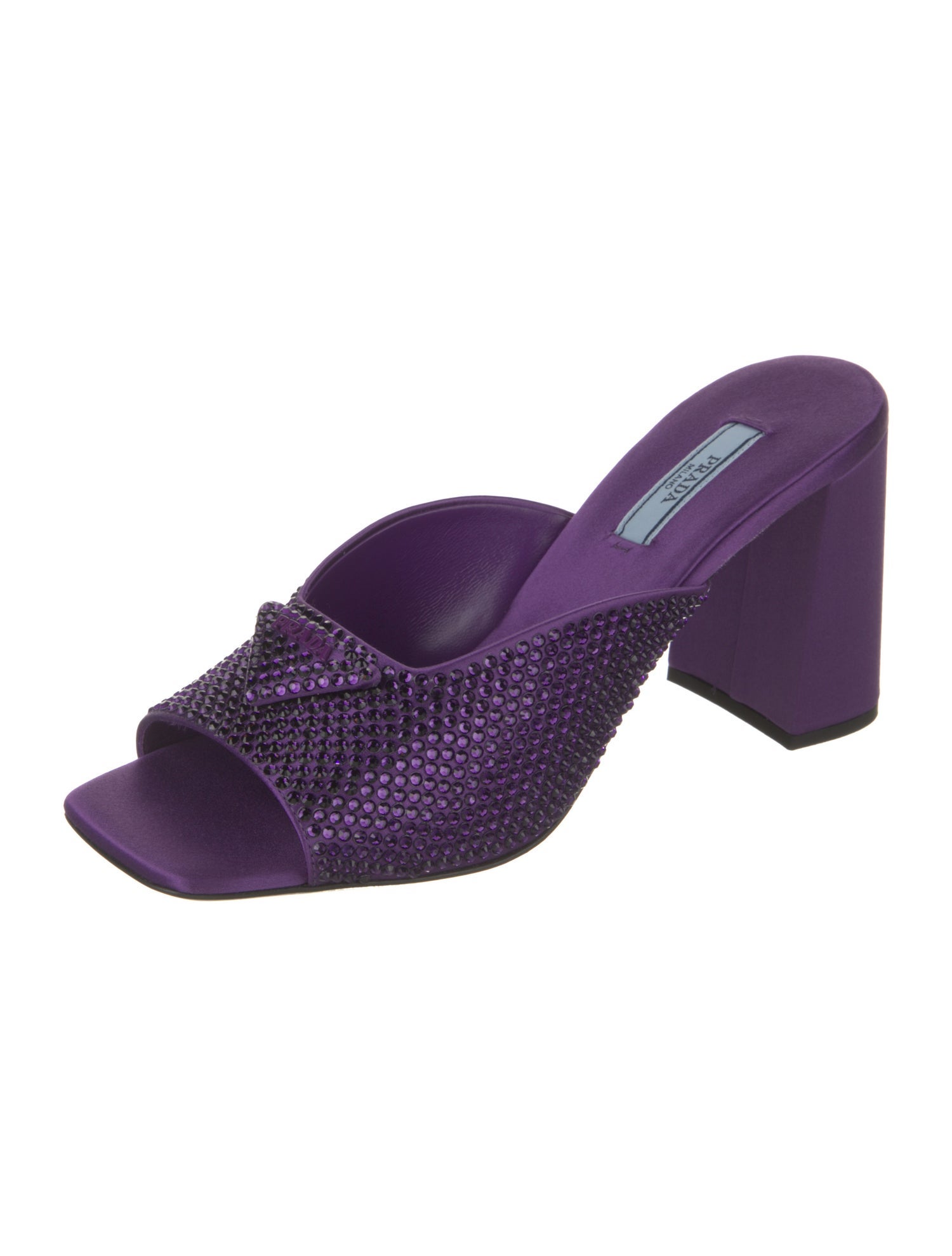 Prada Satin Crystal Embellishments Slides