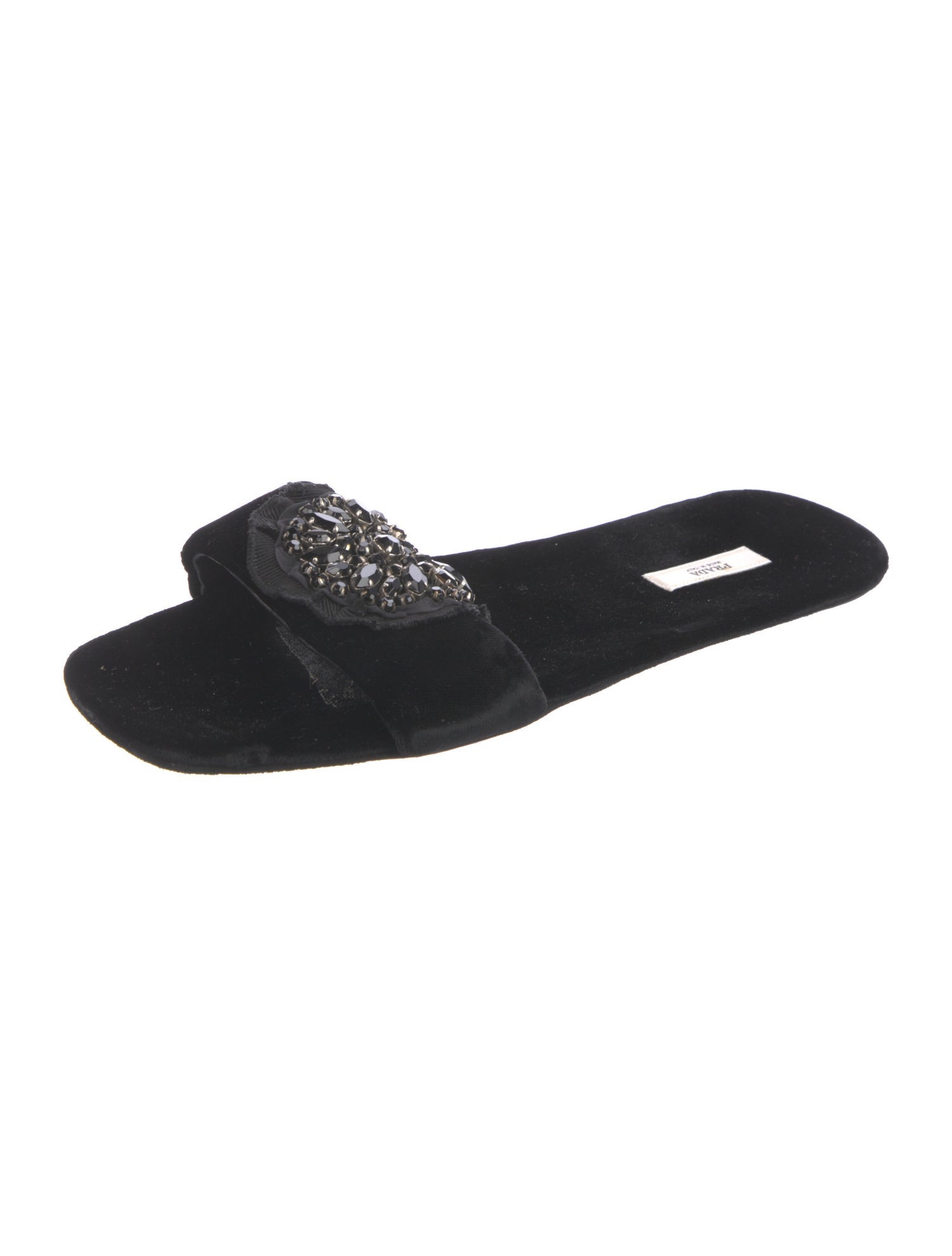Prada Velvet Crystal Embellishments Slides