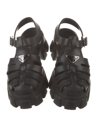 Prada Enameled Metal Triangle Rubber Slingback Flats