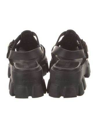 Prada Enameled Metal Triangle Rubber Slingback Flats