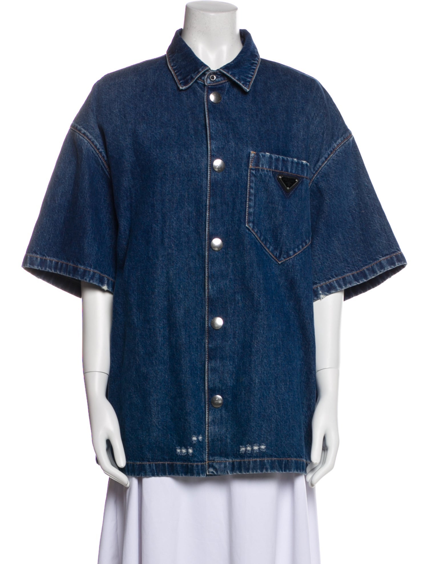 Prada 2021 Enameled Metal Triangle Denim Jacket