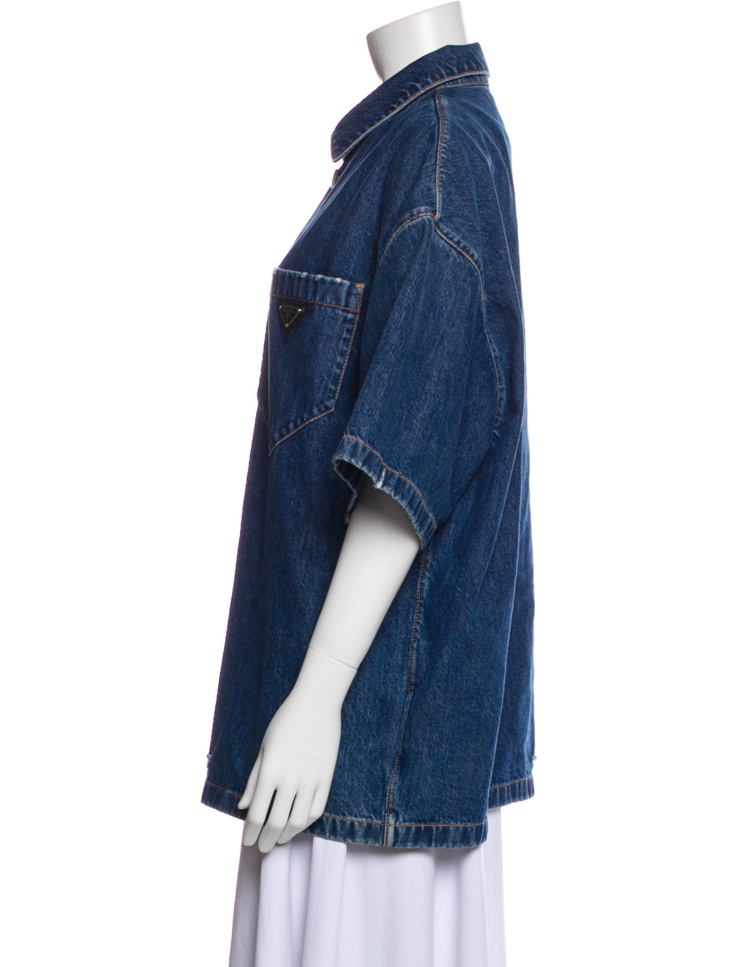 Prada 2021 Enameled Metal Triangle Denim Jacket