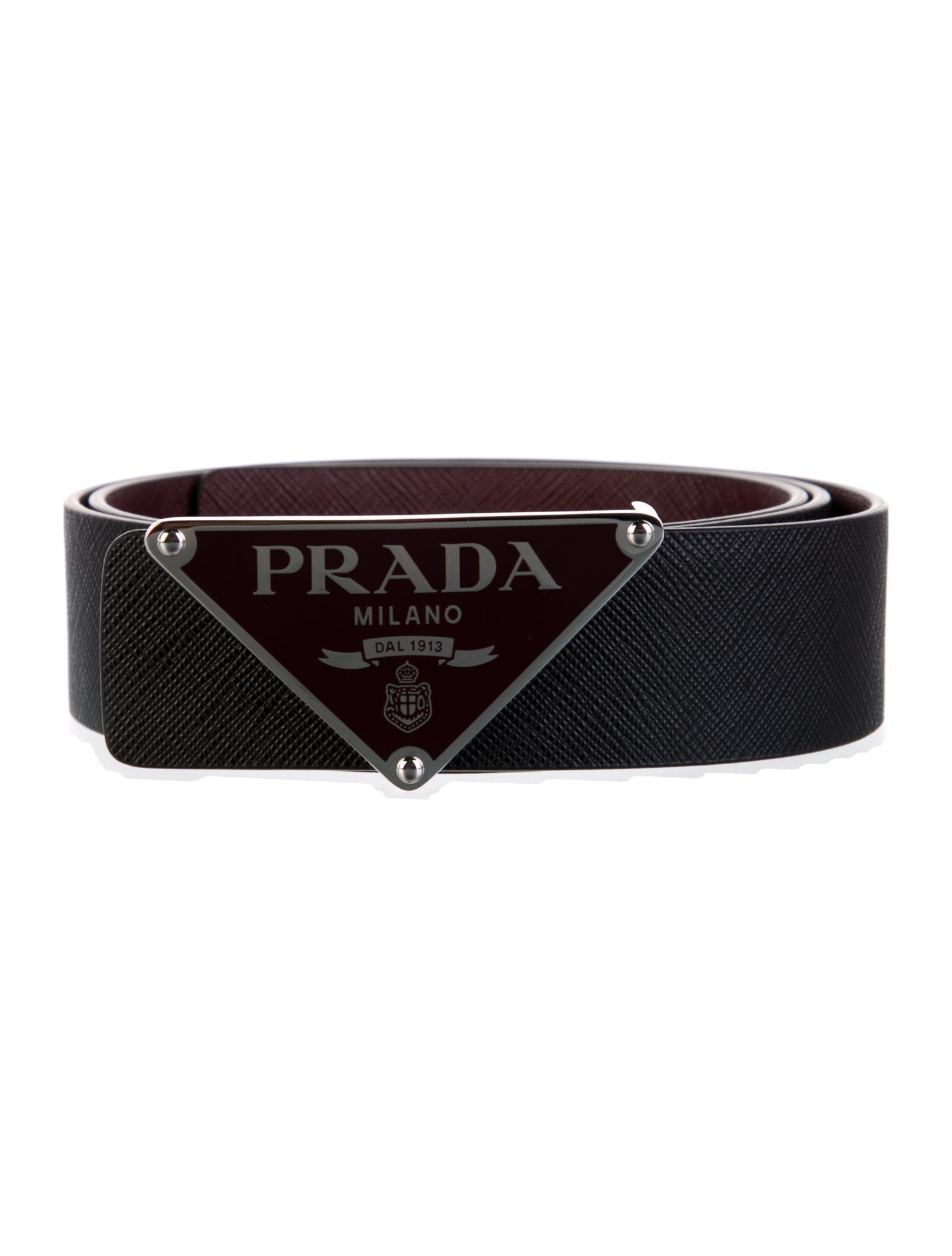 Prada Leather Enameled Metal Triangle Waist Belt