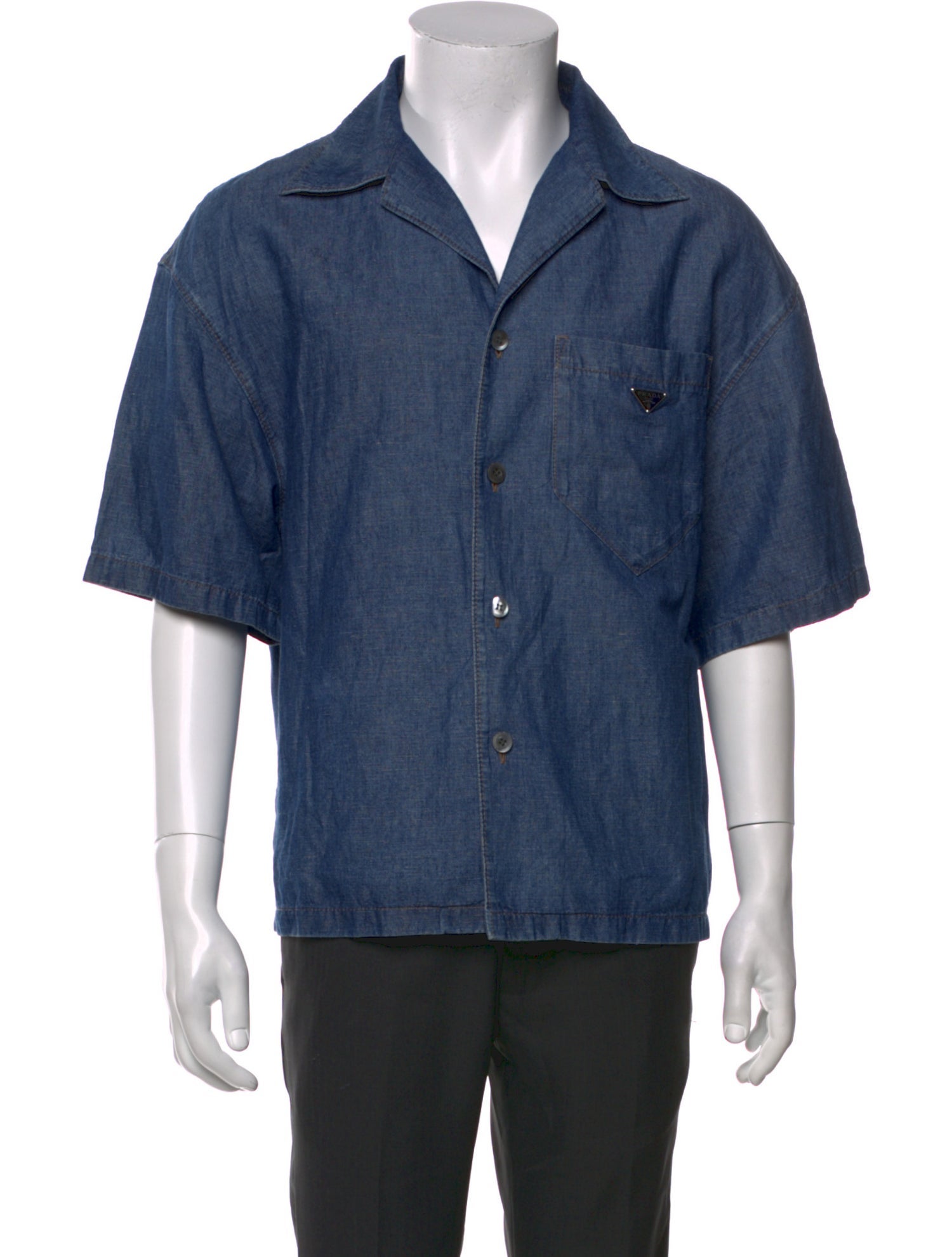 Prada 2023 Enameled Metal Triangle Denim Shirt