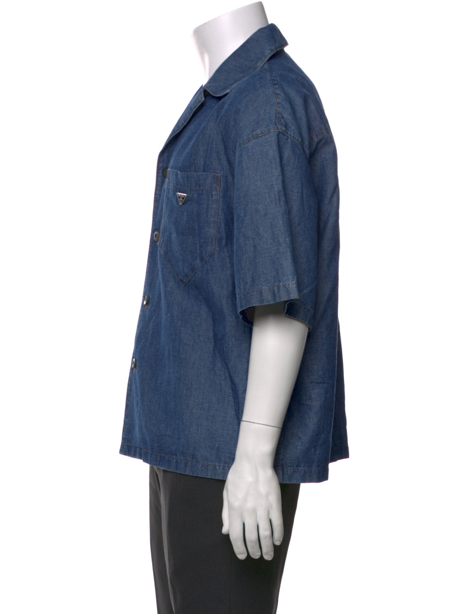 Prada 2023 Enameled Metal Triangle Denim Shirt