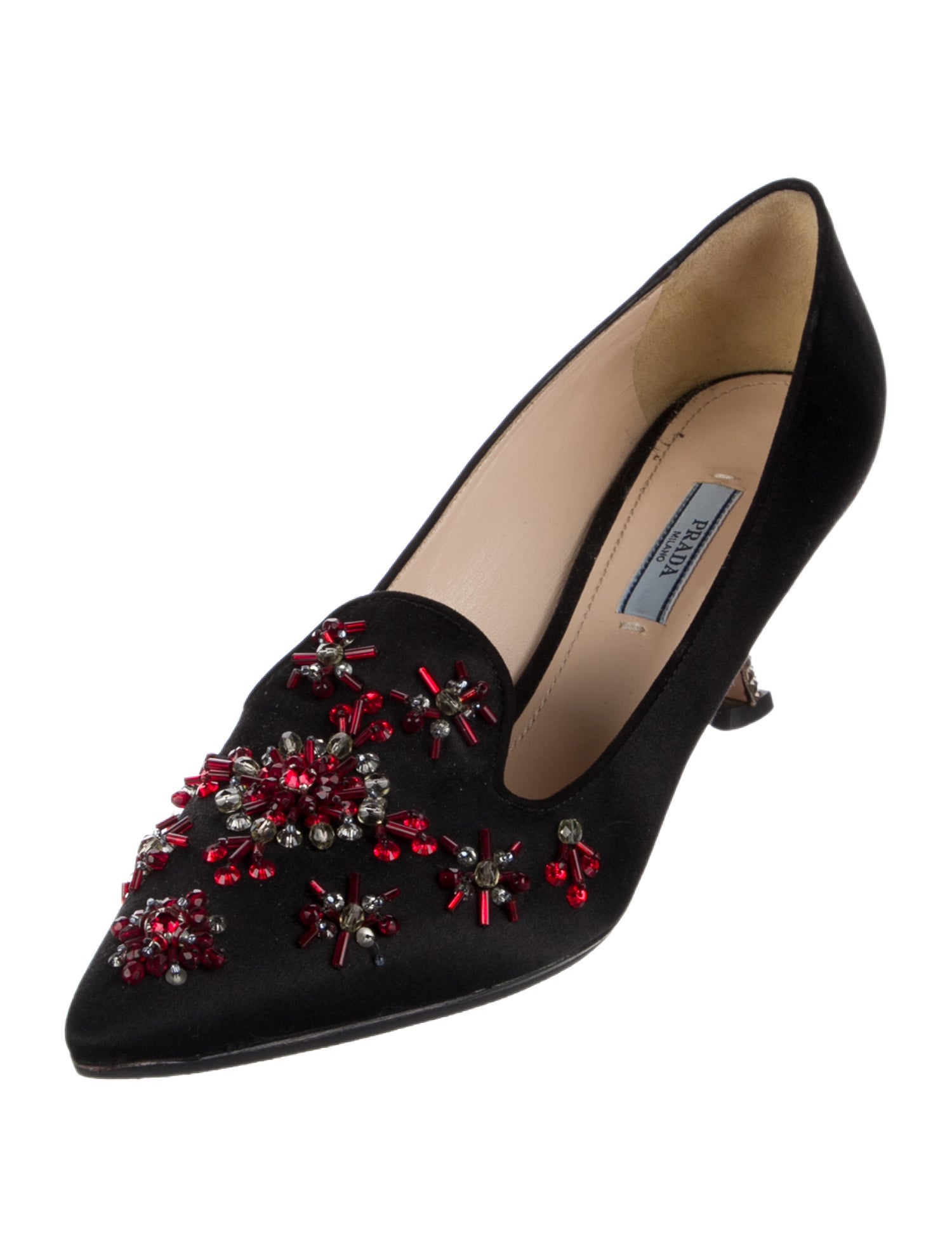 Prada Satin Crystal Embellishments Pumps