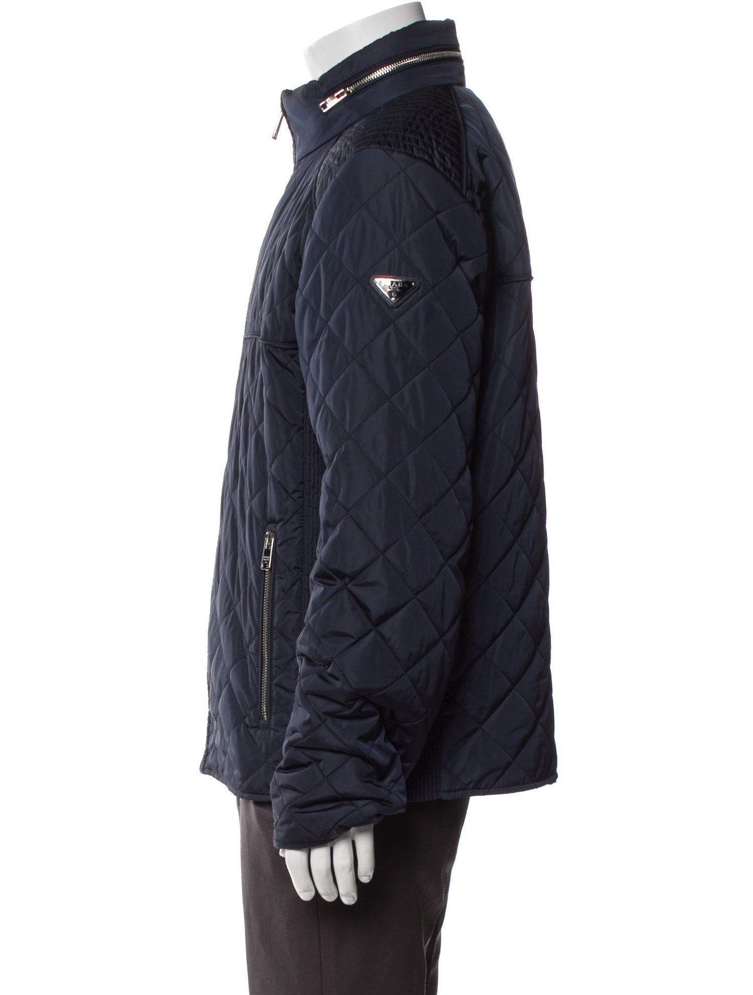 Prada 2019 Enameled Metal Triangle Puffer Coat