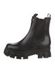Prada Spazzolato Rois Monolith Enameled Metal Triangle Chelsea Boots