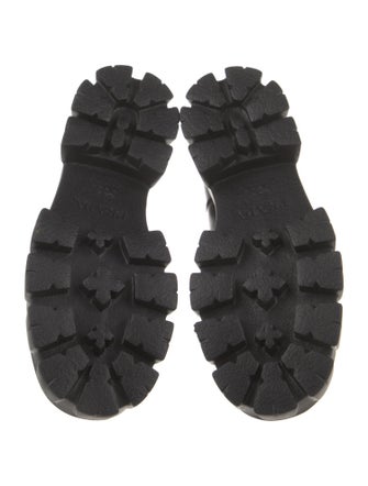 Prada Spazzolato Rois Monolith Enameled Metal Triangle Chelsea Boots