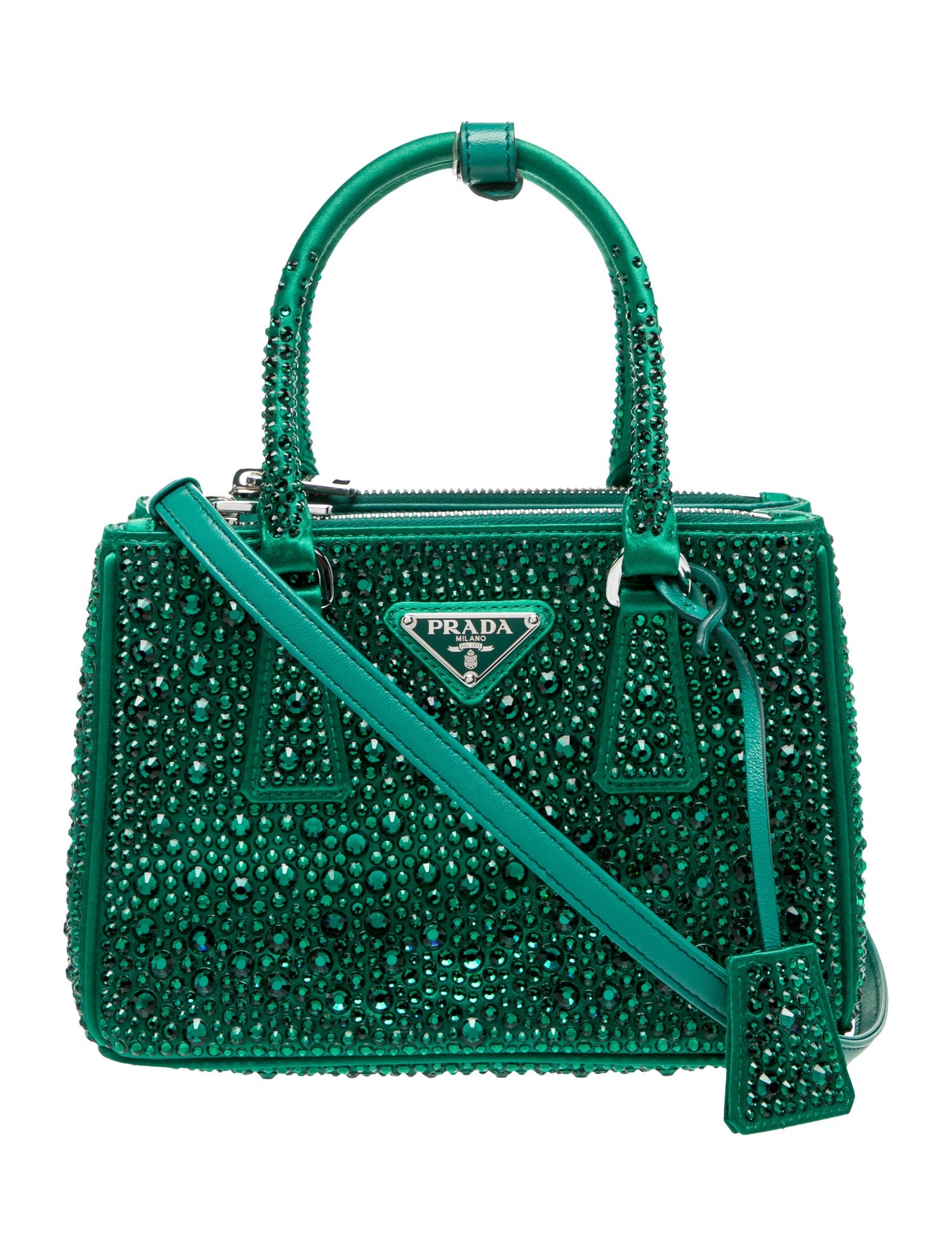 Prada Enameled Metal Triangle Galleria Double Zip Mini