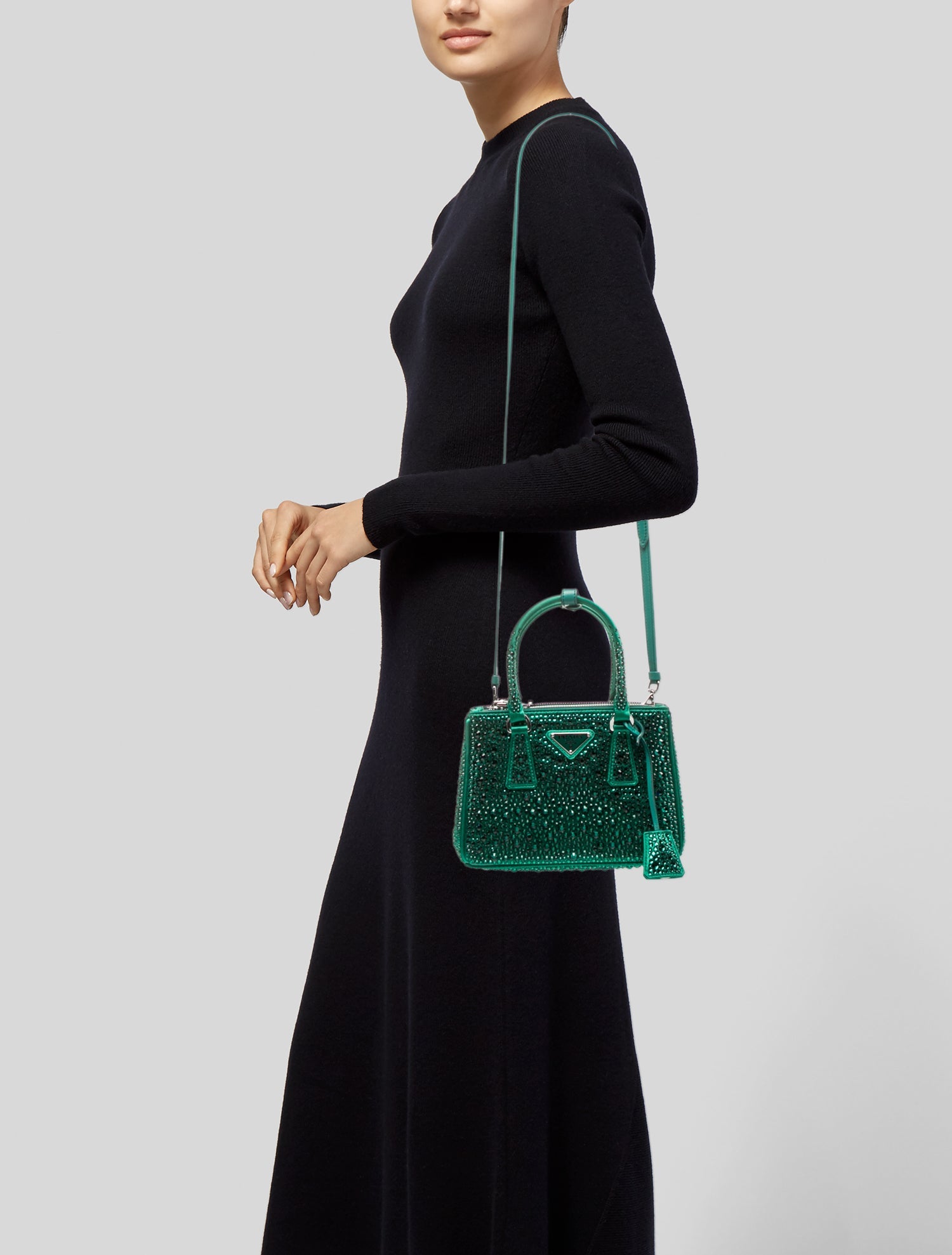 Prada Enameled Metal Triangle Galleria Double Zip Mini