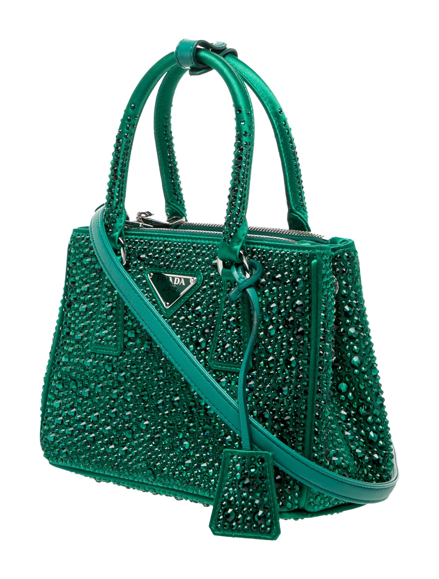 Prada Enameled Metal Triangle Galleria Double Zip Mini