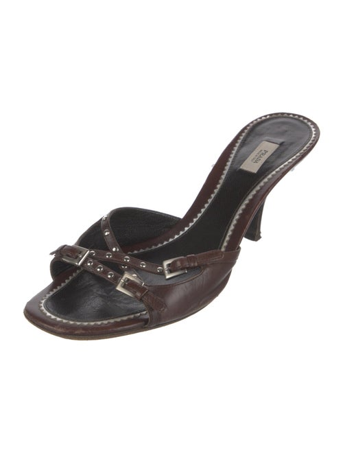 Prada Leather Studded Accents Slides