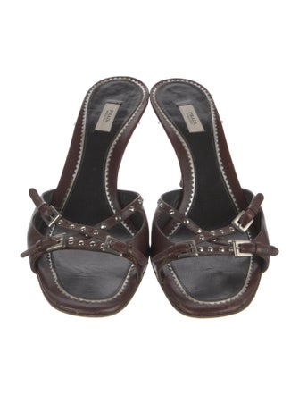 Prada Leather Studded Accents Slides
