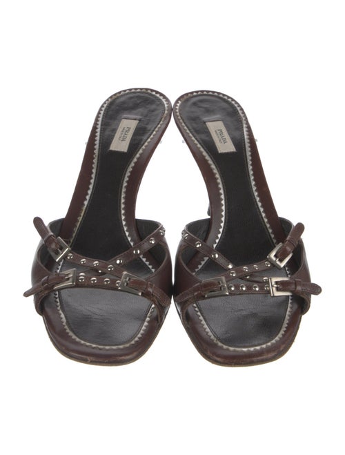 Prada Leather Studded Accents Slides