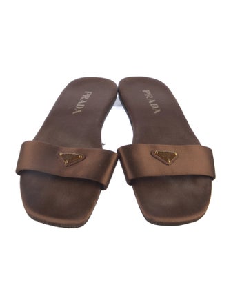 Prada Enameled Metal Triangle Satin Slides