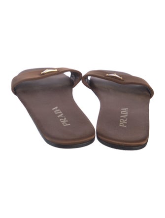 Prada Enameled Metal Triangle Satin Slides