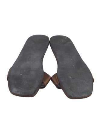 Prada Enameled Metal Triangle Satin Slides