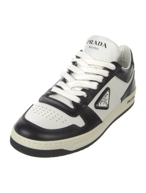 Prada Enameled Metal Triangle Leather Sneakers