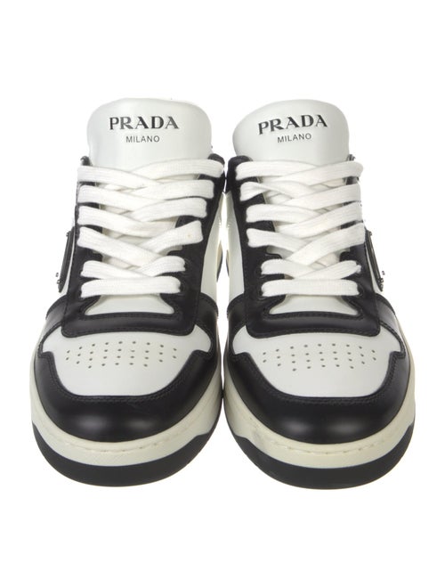 Prada Enameled Metal Triangle Leather Sneakers