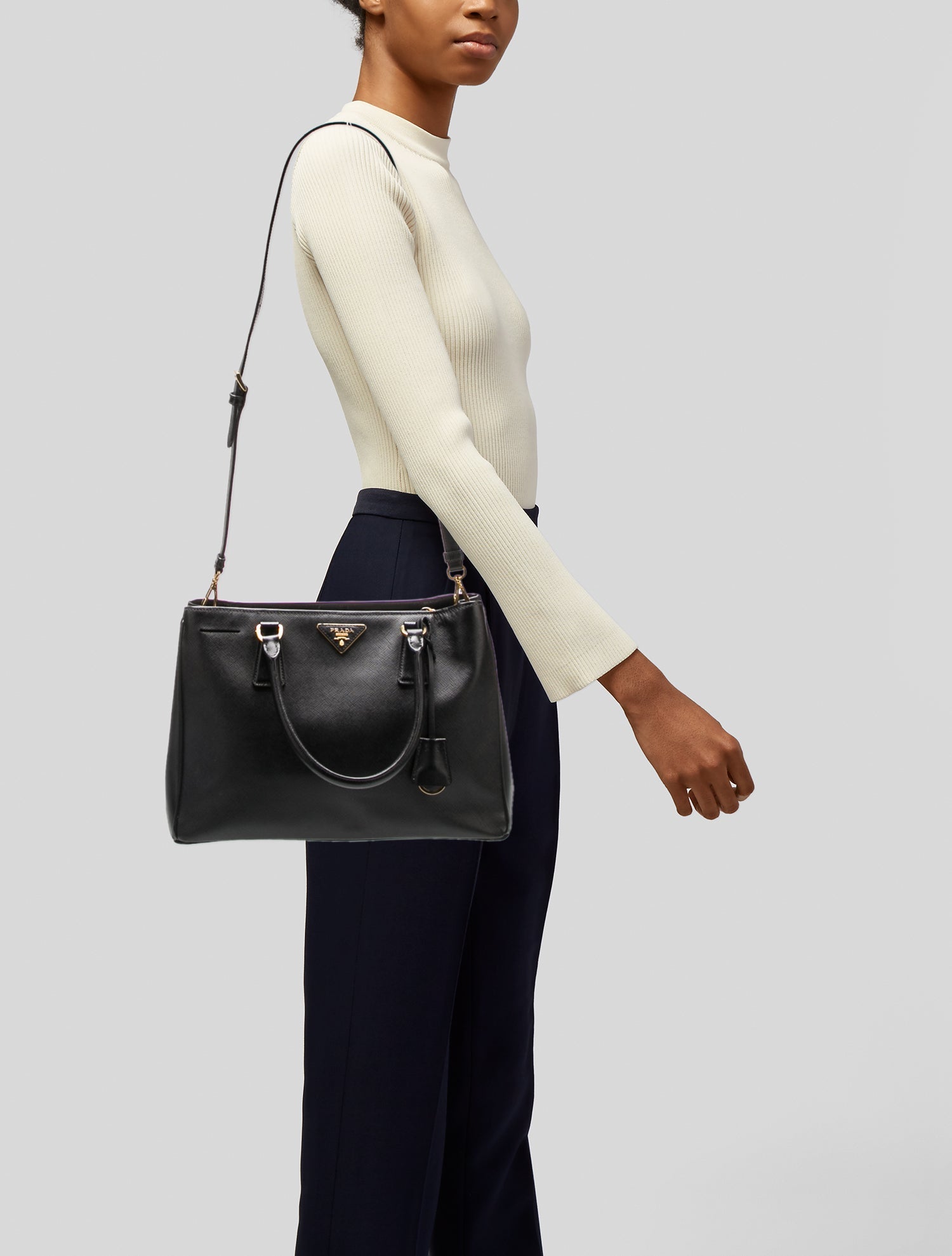 Prada Enameled Metal Triangle Galleria Tote