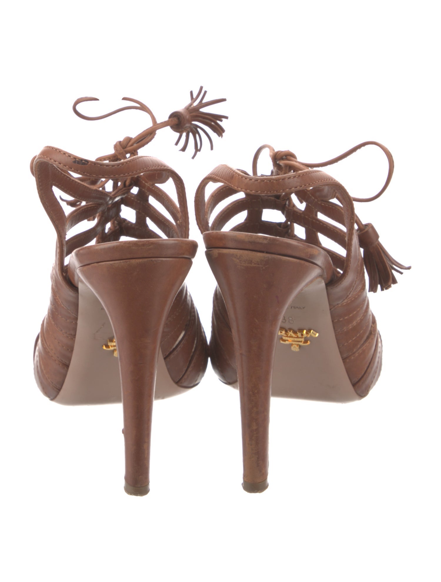 Prada Leather Tassel Accents Slingback Sandals