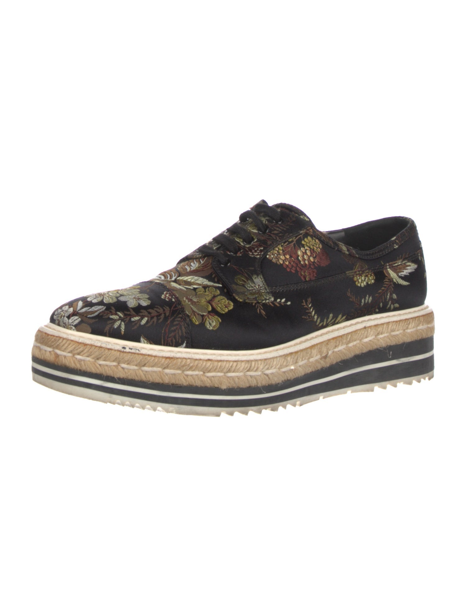 Prada Floral Print Embroidered Accent Oxfords