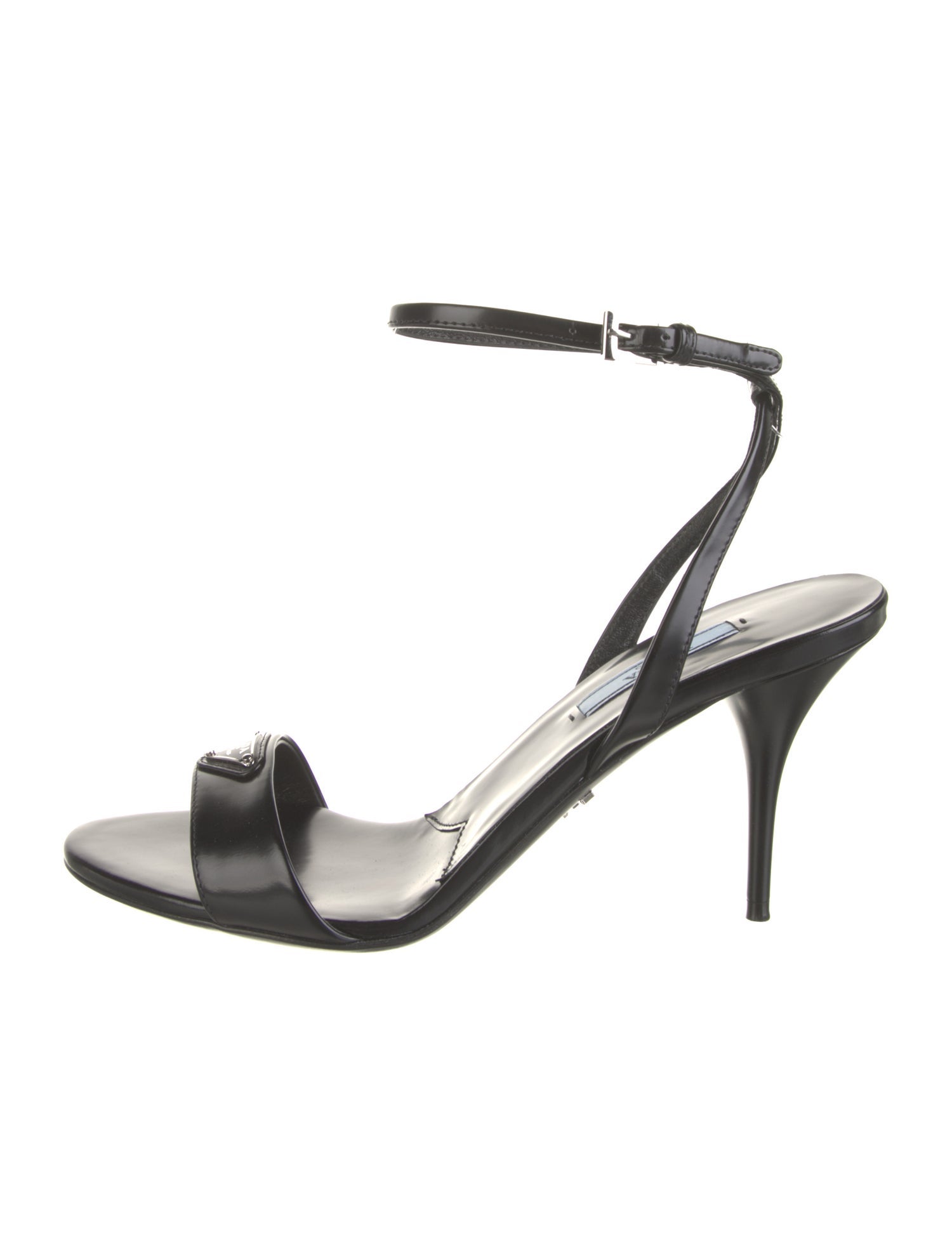 Prada Enameled Metal Triangle Leather Sandals
