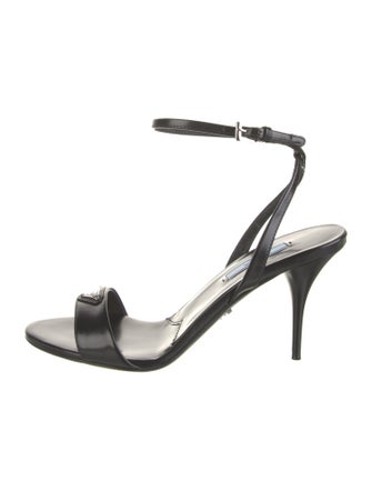 Prada Enameled Metal Triangle Leather Sandals