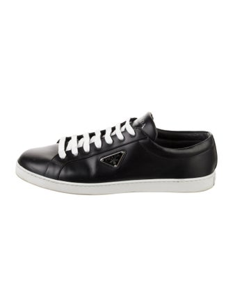 Prada Enameled Metal Triangle Leather Sneakers