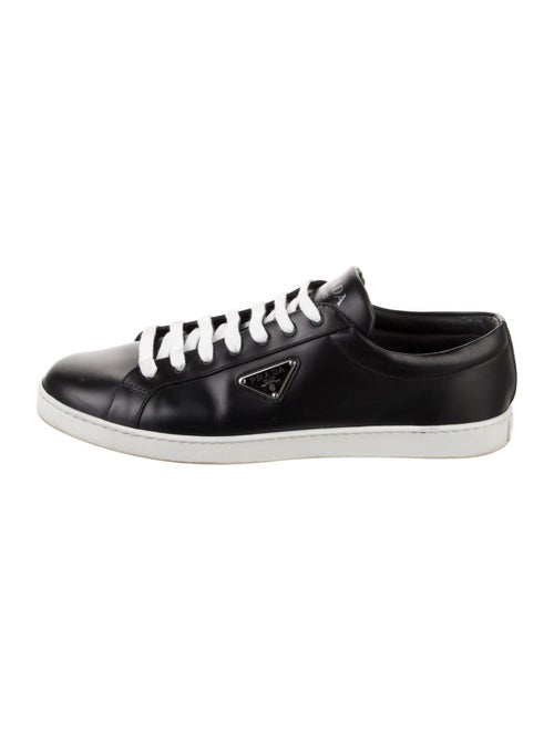 Prada Enameled Metal Triangle Leather Sneakers
