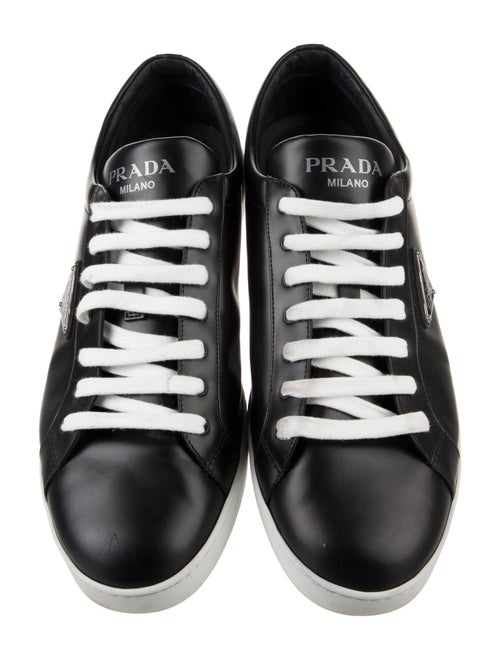 Prada Enameled Metal Triangle Leather Sneakers