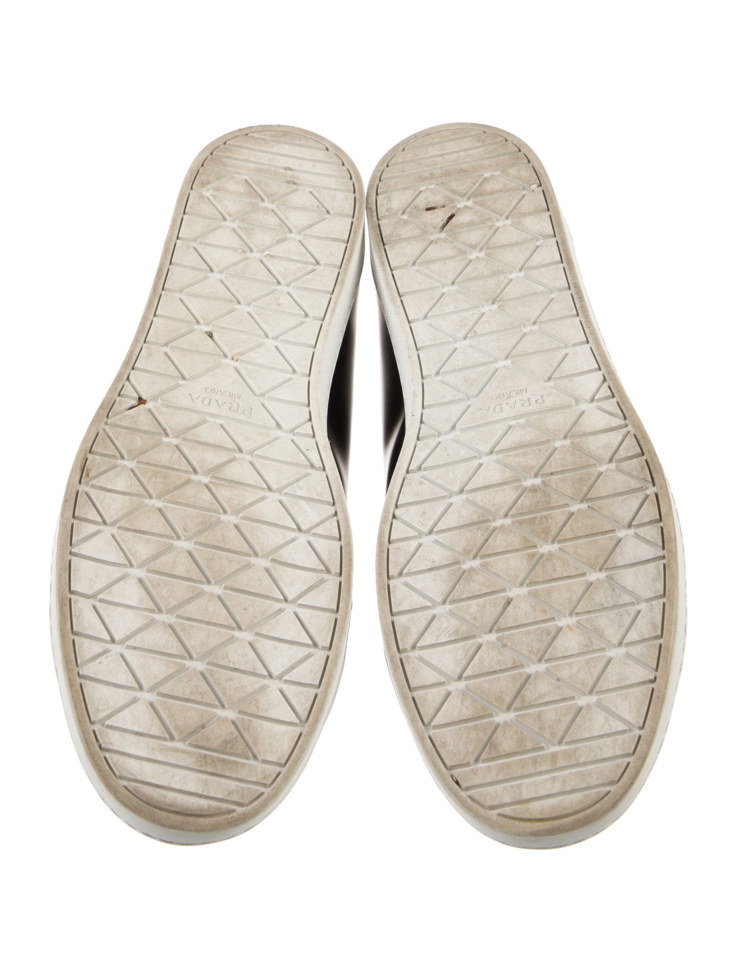Prada Enameled Metal Triangle Leather Sneakers