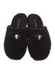 Prada Enameled Metal Triangle Shearling Slippers