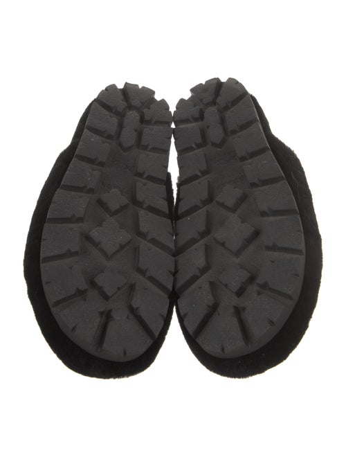 Prada Enameled Metal Triangle Shearling Slippers