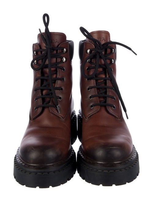 Prada Enameled Metal Triangle Leather Combat Boots
