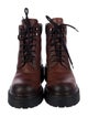 Prada Enameled Metal Triangle Leather Combat Boots